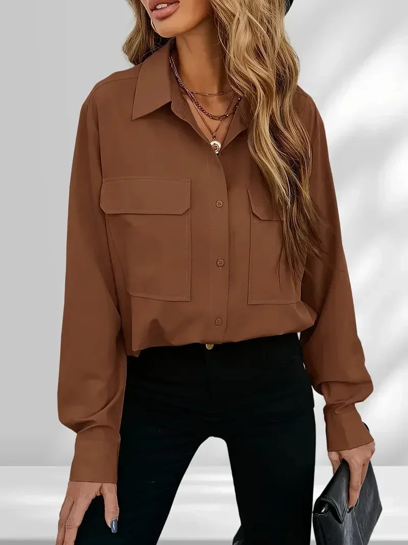 Plus Size Solid Button-Up Blouse